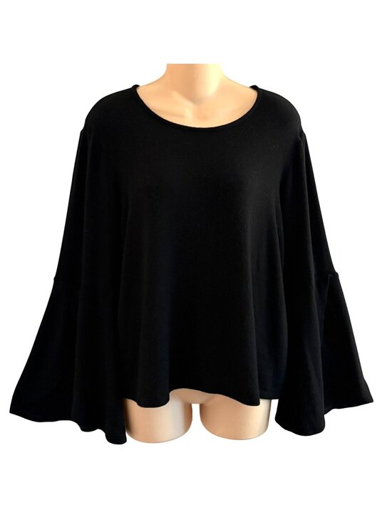 Lord & Taylor Tops - Lord & Taylor Black Bell Sleeve Top Large Whimsigoth Back Zip Flowy Viscose